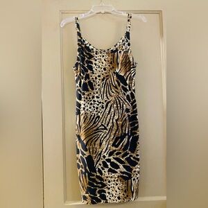 Novella Royale Black and Gold Animal Print Midi Dress